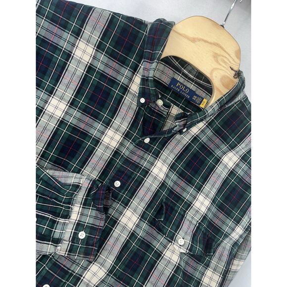 Polo Ralph Lauren Green White Blue Mens 4XB Plaid Cotton Flannel READ - Picture 1 of 5